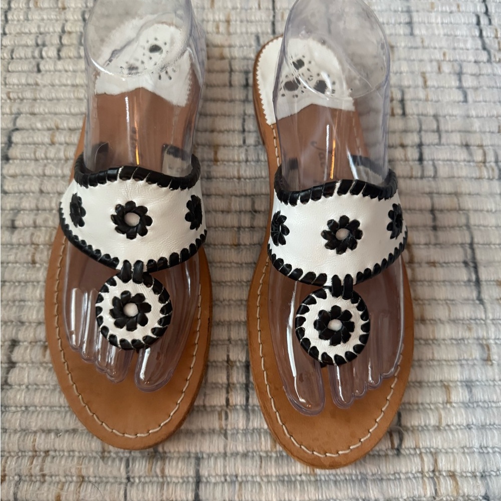 Jack Rogers Black and White Floral Sandals